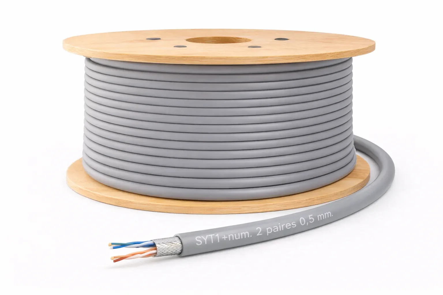 Câble téléphonique SYT1+num. 2 paires 0,5 mm – gris – au mètre (touret)