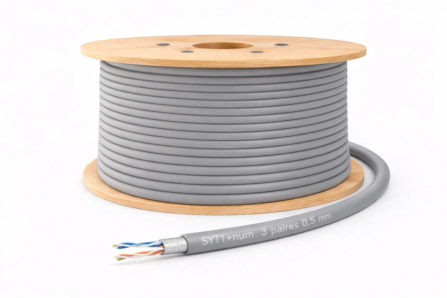 Câble téléphonique SYT1+num. 3 paires 0,5 mm – gris – au mètre (touret)