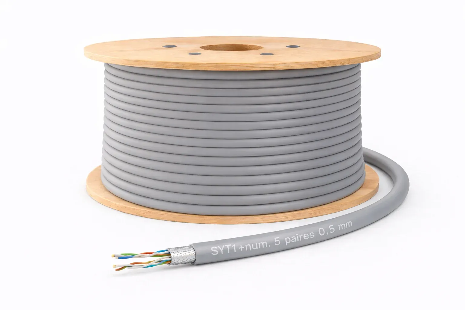 Câble téléphonique SYT1+num. 5 paires 0,5 mm – gris – au mètre (touret)