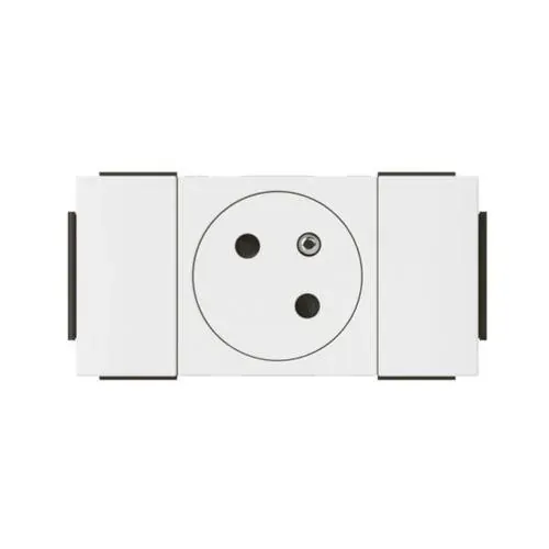 Prise 2P+T surface goulotte — 2 modules (Mosaic, clippage direct + Soluclip) — blanc