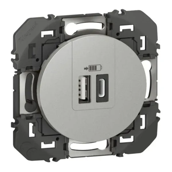 Double chargeur USB 3 A 15 W (finition alu, gamme Dooxie)