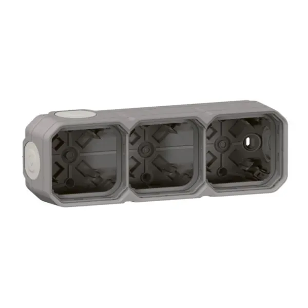 Boîtier saillie étanche 3 postes horizontaux IP55 gris (gamme Plexo)