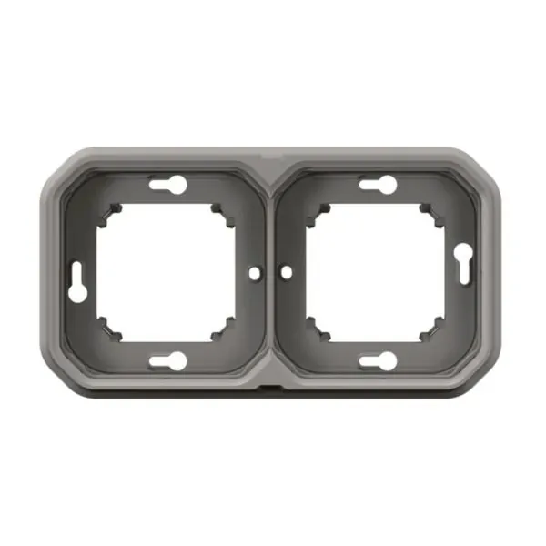 Support/plaquette encastré 2 postes H/V IP55 gris (gamme Plexo)