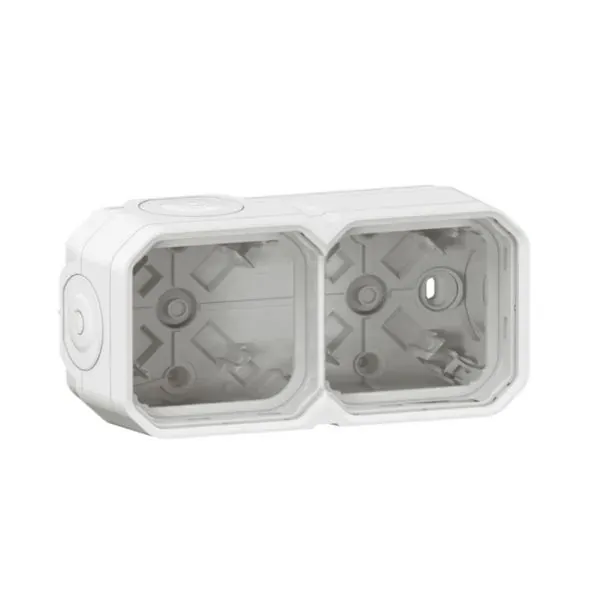 Boîtier saillie étanche 2 postes horizontaux IP55 blanc (gamme Plexo)