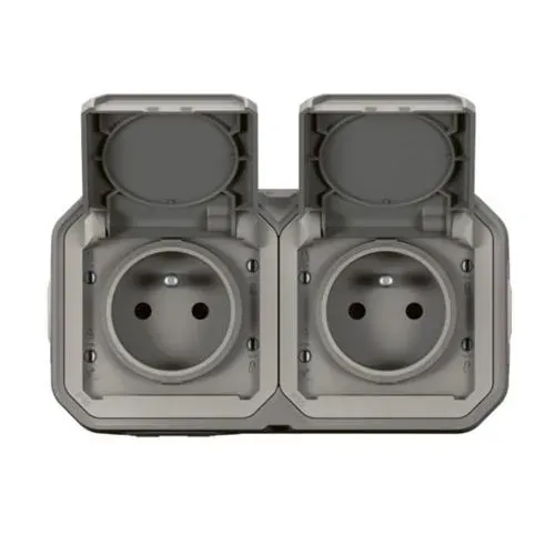 Double prise 2×2P+T 16 A IP55 IK08 (gamme Plexo)