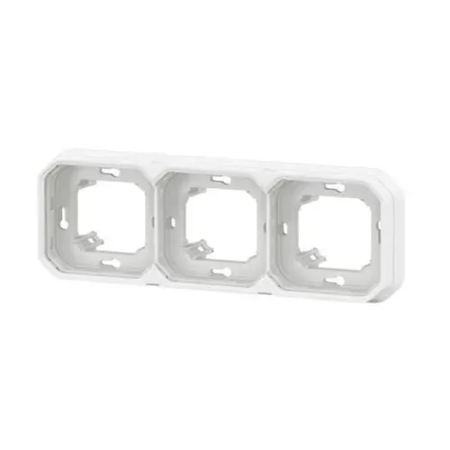 Support de plaque encastré 3 postes H/V IP55 blanc (gamme Plexo)