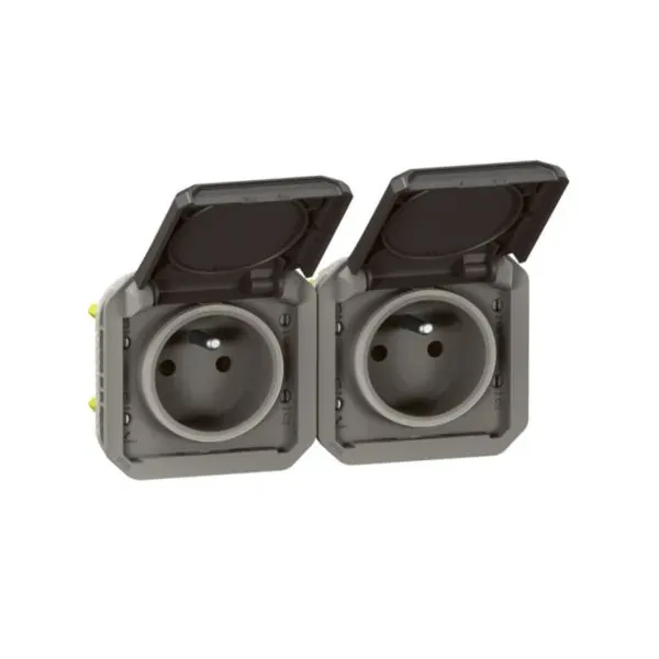 Double prise 2×2P+T 16 A précâblée IP55 (gamme Plexo)