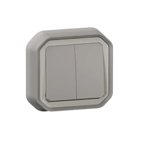 Commande double va‑et‑vient complète encastré IP55 IK08 — gris