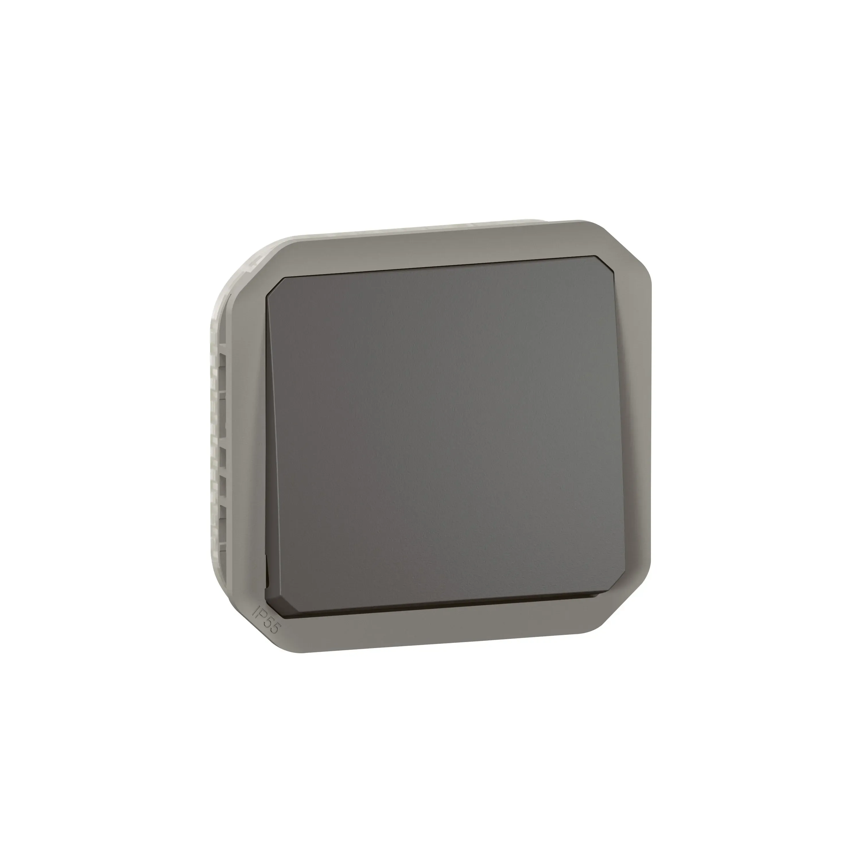 Bouton poussoir NO étanche Plexo 10A IP55 IK08 composable anthracite
