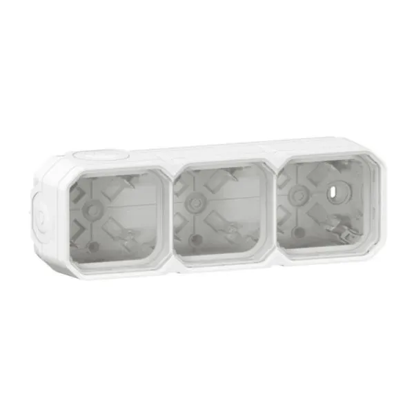 Support/boîte saillie 3 postes H/V IP55 — blanc
