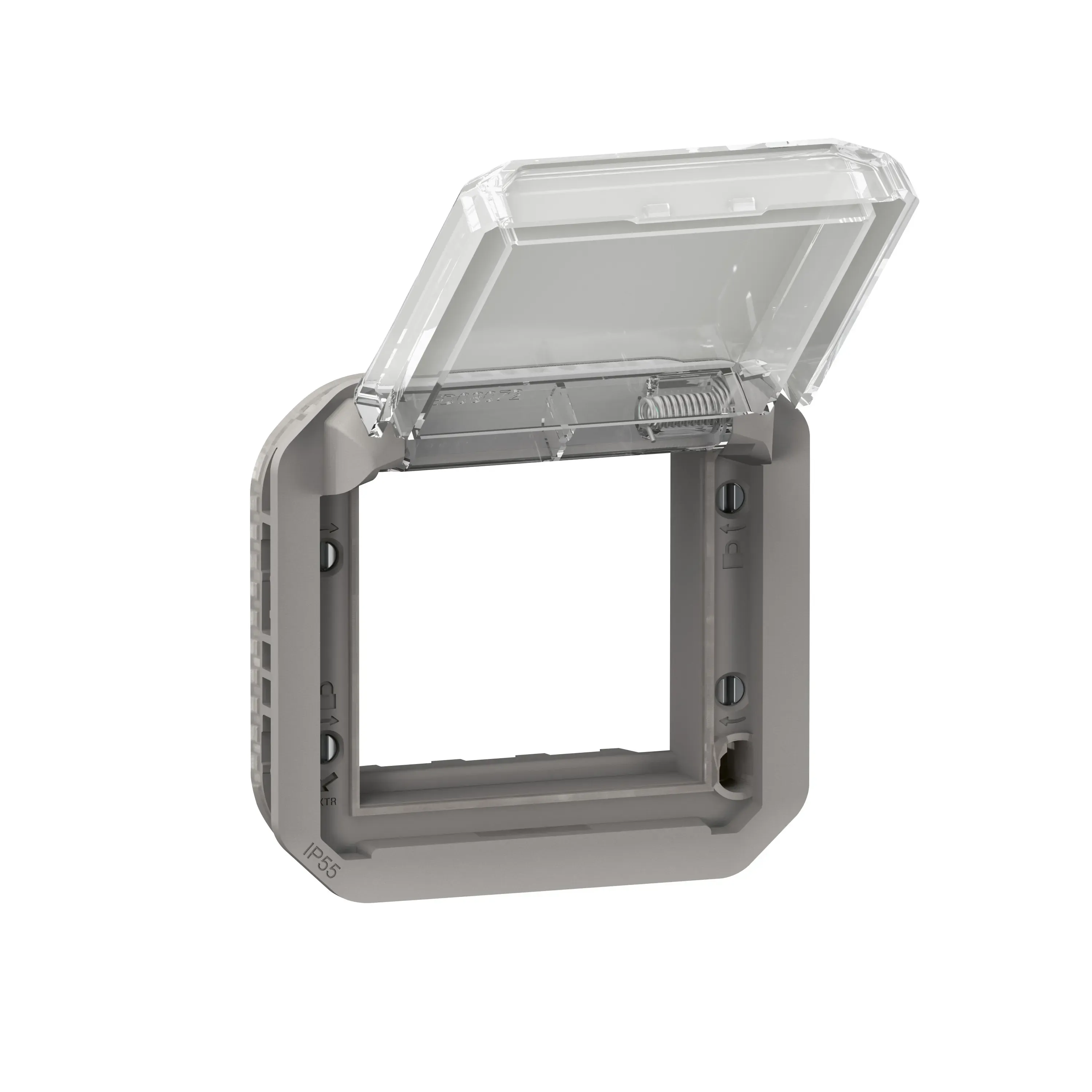 Adaptateur étanche Plexo IP55 pour fonction Mosaic — finition gris à volet transparent